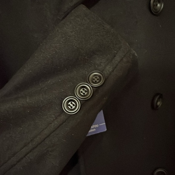 NWT Men's Classic Notched Collar Double Breasted Wool Blend Pea Coat - Picture 4 of 7